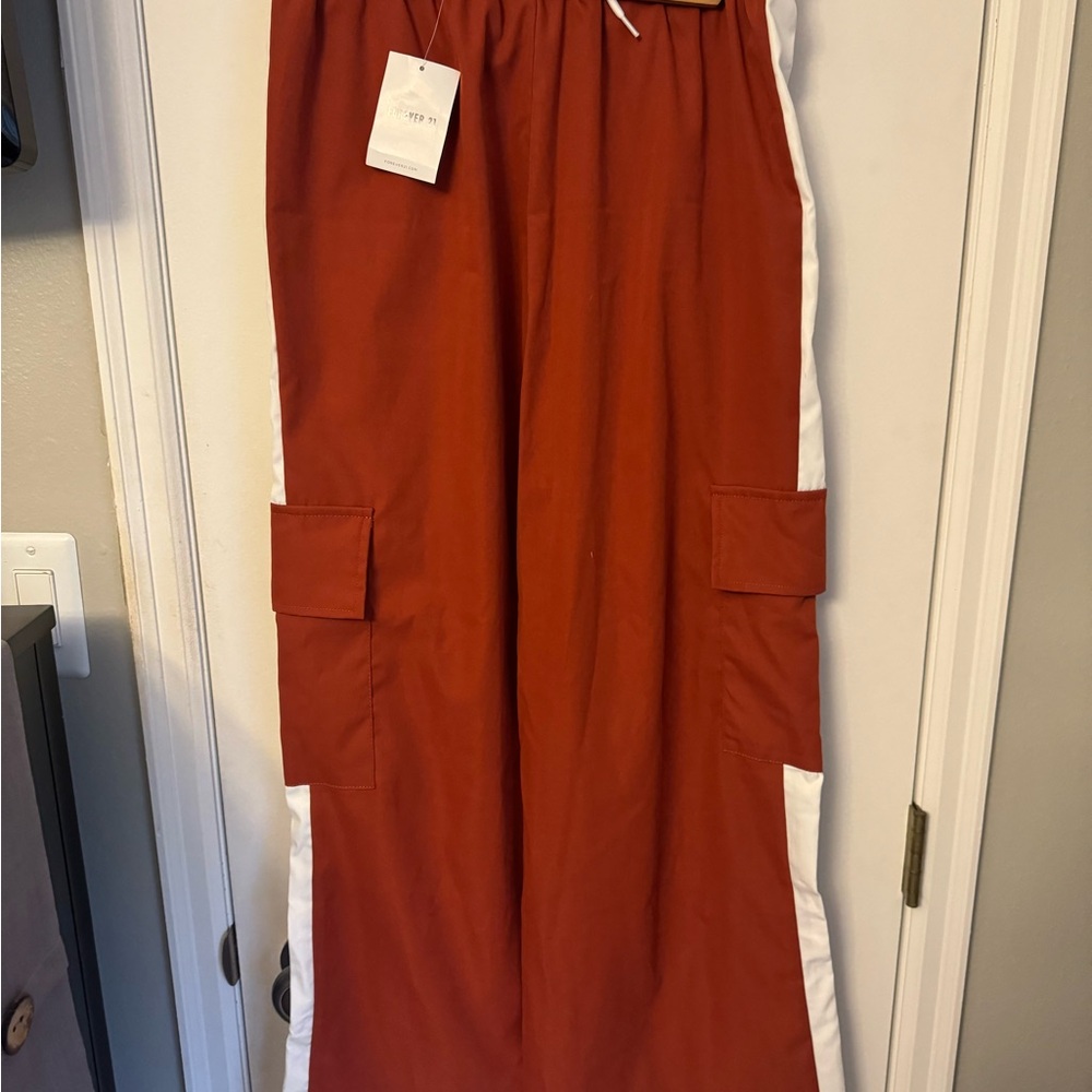 Forever 21 Rust and White Wide Leg Track Pant